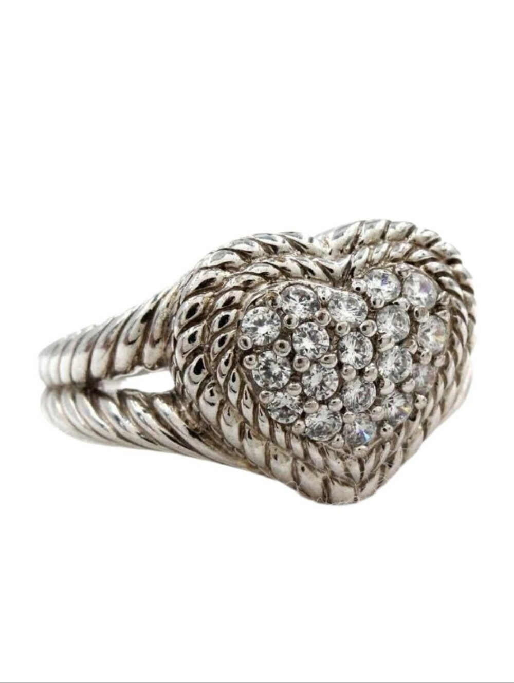 Authentic Judith Ripka Diamond Simulant Ring Rope Design Sterling Silver Size 7!